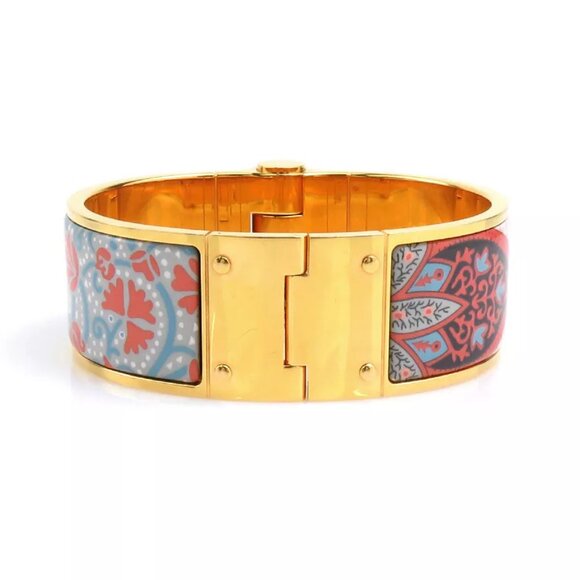 Auth HERMES Charniere Bangle Bracelet Gold/Blue/Pink Metal/Enamel - e59946g - Picture 4 of 12